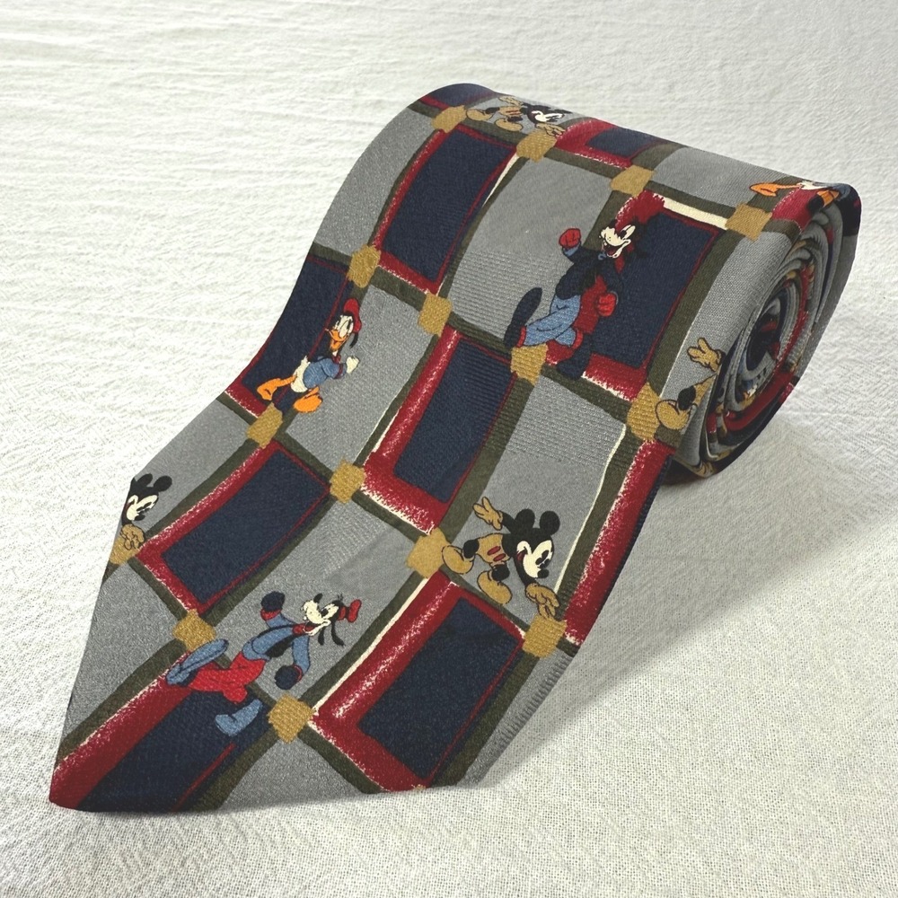 Vintage Disney Mickey & Co Silk Tie Atlas Design Italy Mickey Goofy Donald Duck